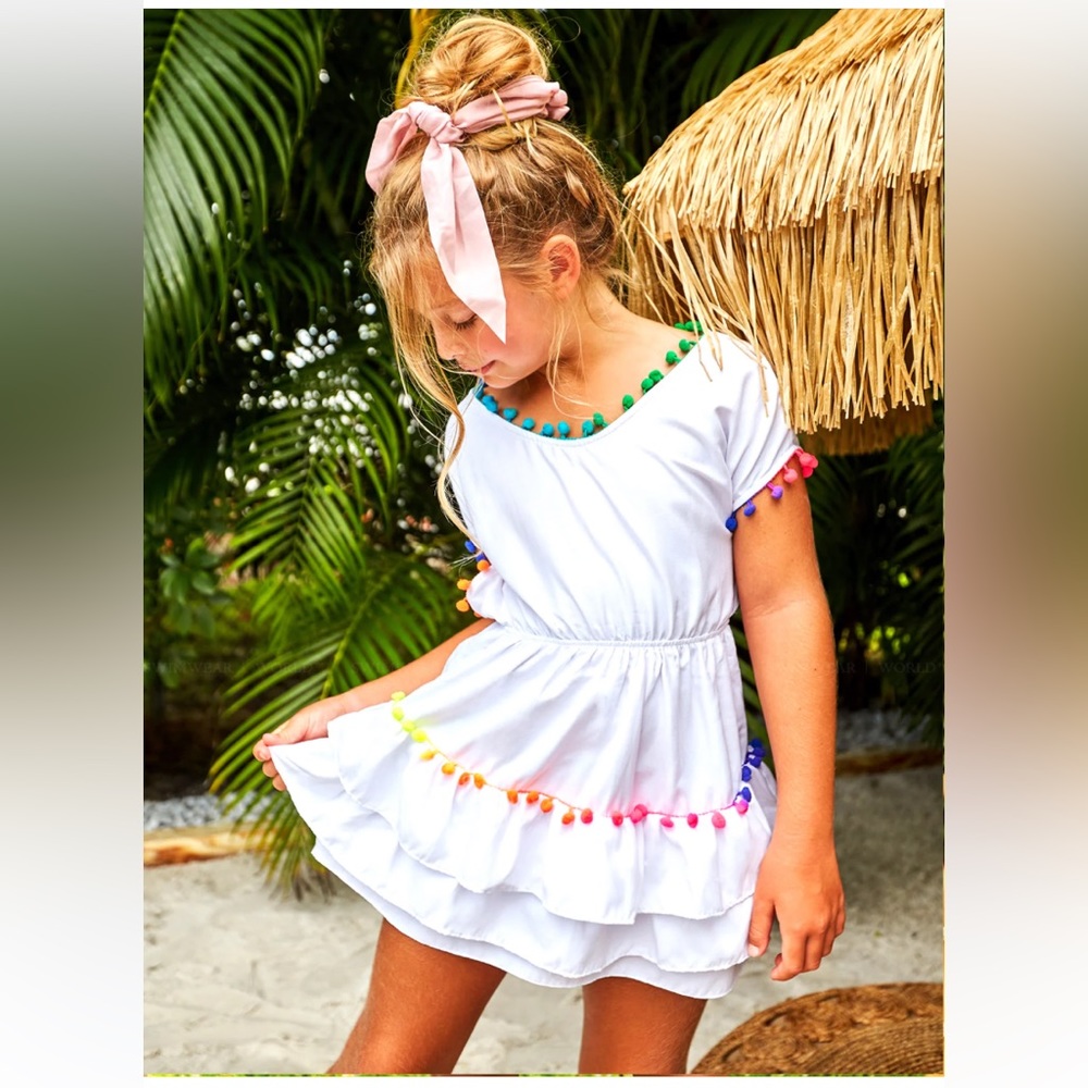 Little Peixoto rainbow pom pom white Nissi dress